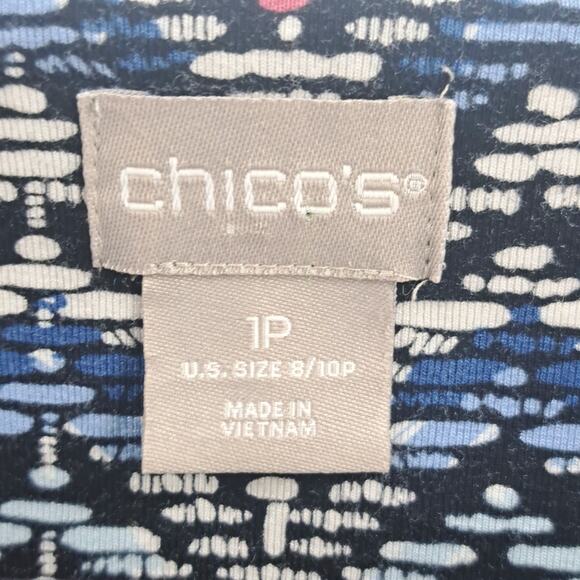 Chico's Dress‎ M Petite 1P MP Printed 3/4 Sleeve Detail Trapeze V-Neck Blue Pink - Picture 4 of 9
